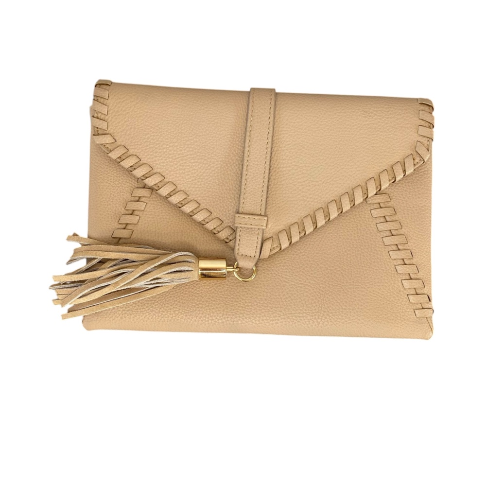 Moda Luxe  Maggie Vegan Leather Clutch Tassel Cream Western Desert Boho handbag - Picture 4 of 11